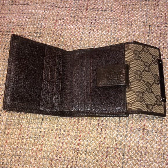SOLD  GUCCI Men GG Trifold Canvas Jacquard Wallet Brown Leather - Picture 12 of 17